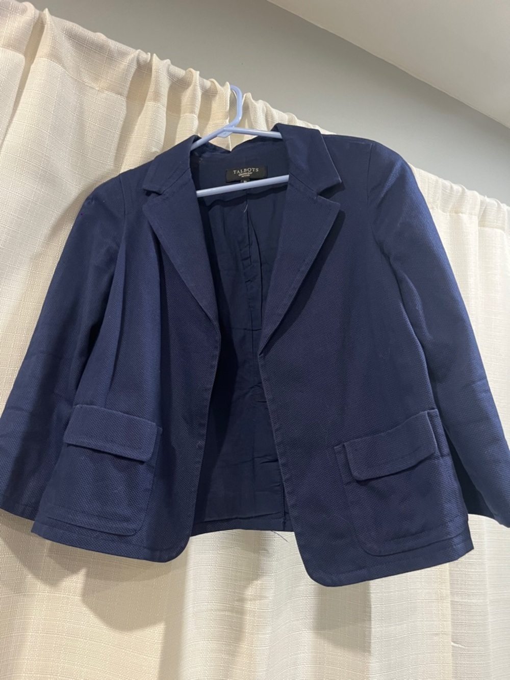Talbots Navy Textured Open Blazer Jacket